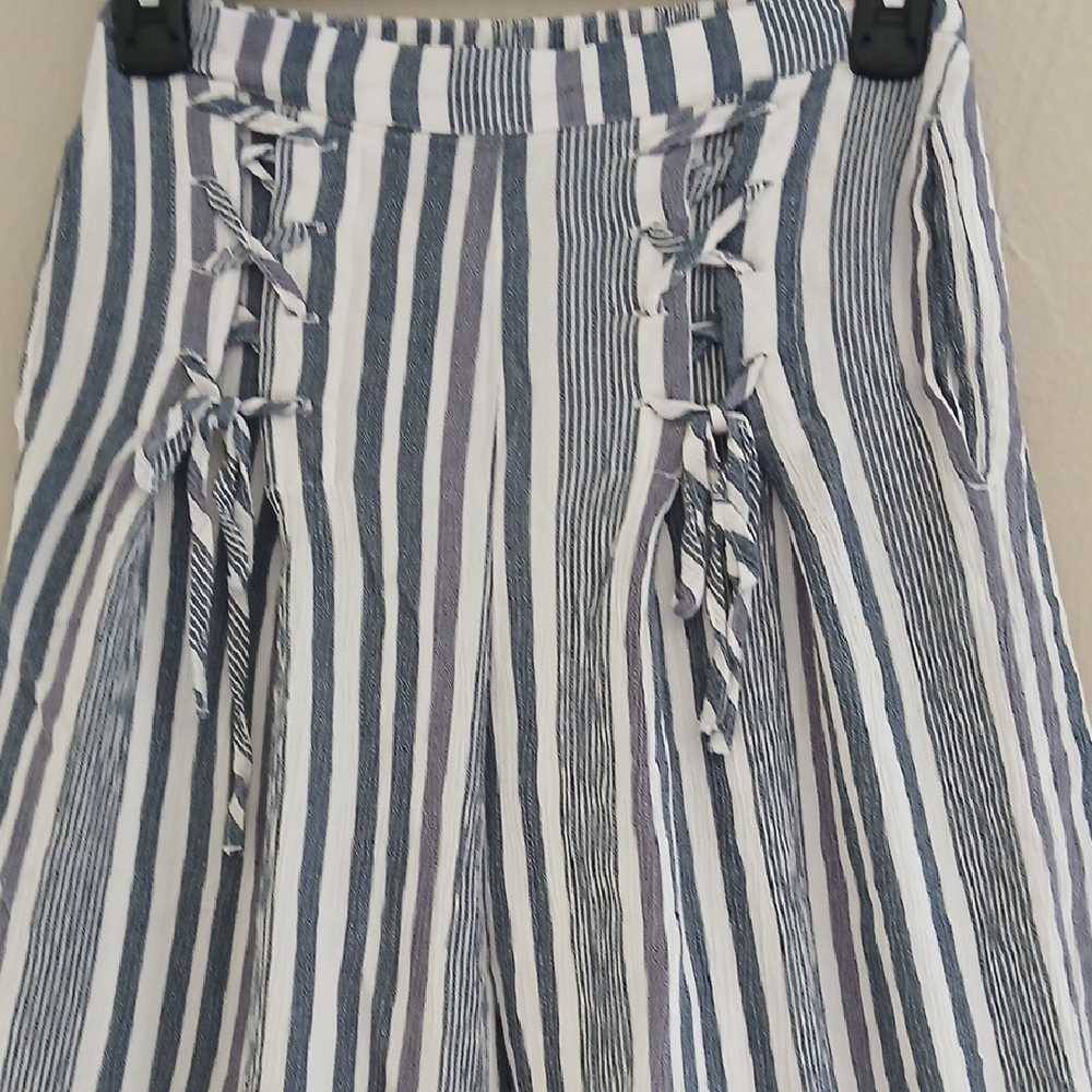 American Eagle Outfitters Navy and White Wide-Leg Pants‎ Sz XXS - Picture 3 of 8